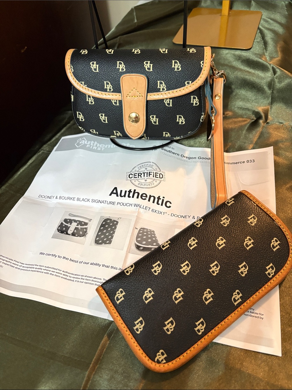 Dooney & Bourke Black Signature Logo wristlet and eye glass case